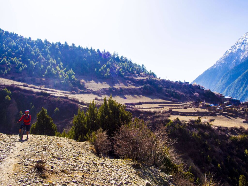 Climbing past a hillside village