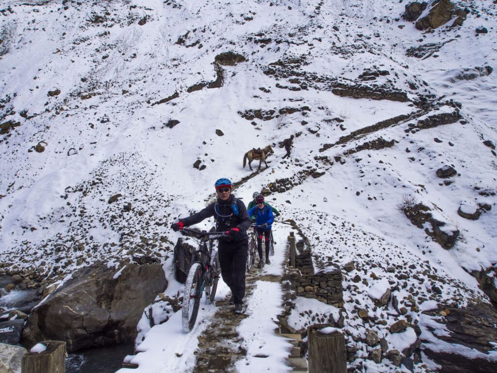 A mule bridge in the snow